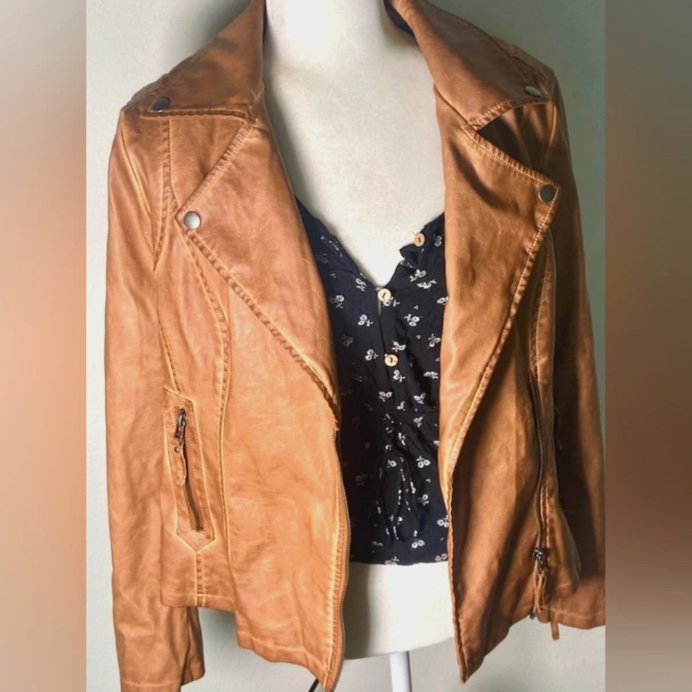 Brown leather jacket and floral going out top bundle